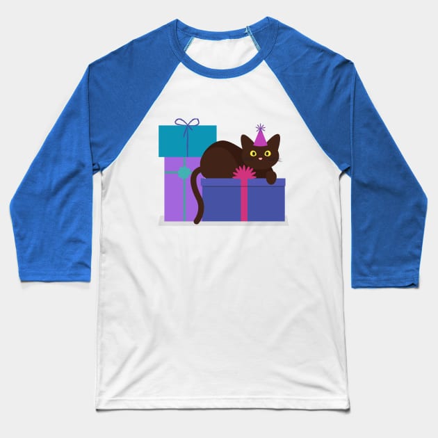 Birthday Cat Baseball T-Shirt by katnanigans